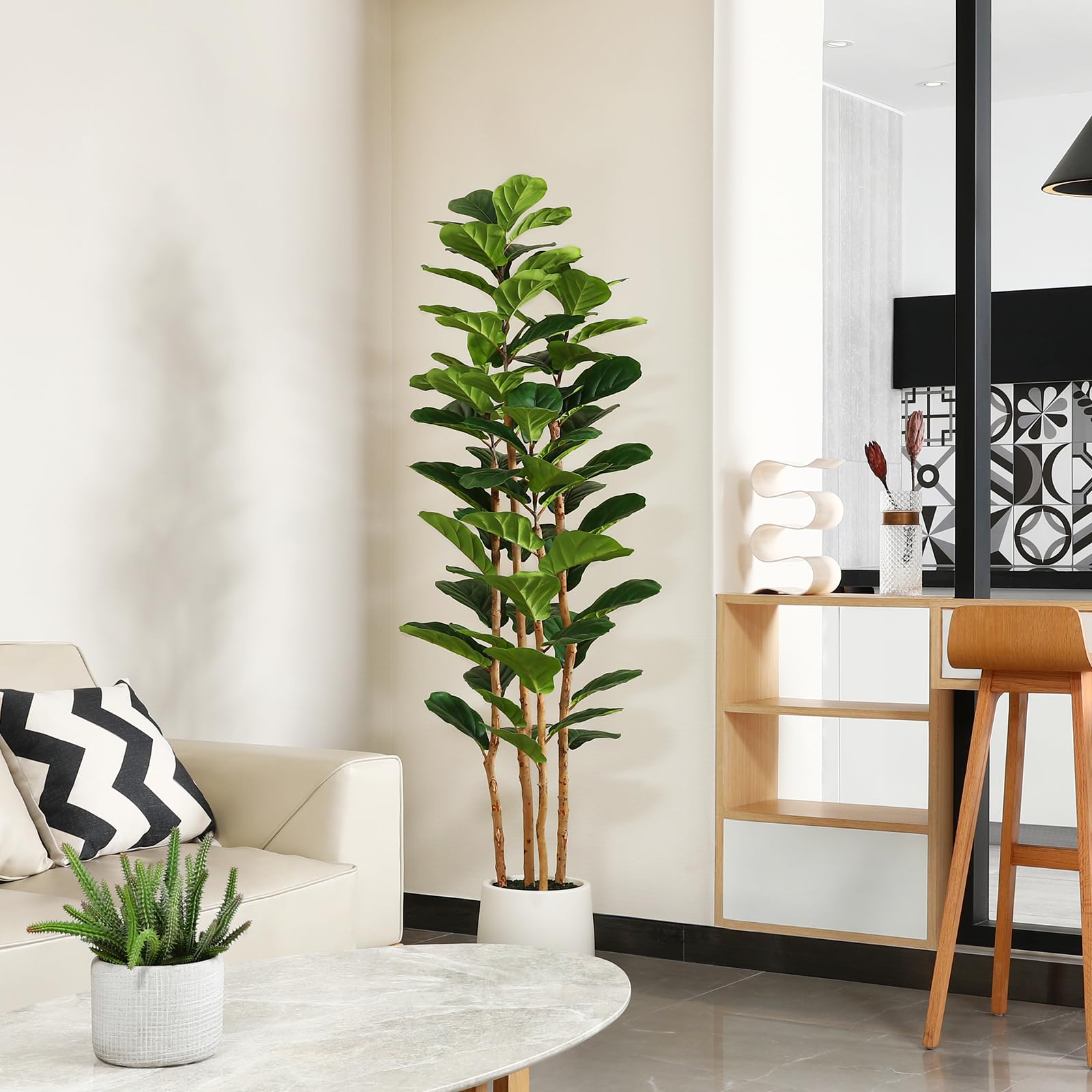Ficus Lyrata Tree - Kunstmatige vijgenboom met witte pot, 1,5m/1,8m/2,1m